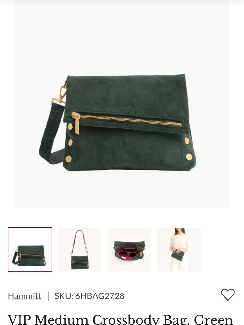 Hammitt VIP Medium Crossbody Bag - Forest Green Suede with Gold Hardware